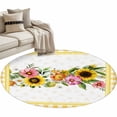 thumbnail image 2 of Round Area Rug 4 Ft, Sunflower Washable Non-Slip Circle Carpet for Living Room/Bedroom, Pink Yellow Floral Elegant Pastoral Checkered Low-Profile Crawling Mats Collection Rugs for Indoor, 2 of 7