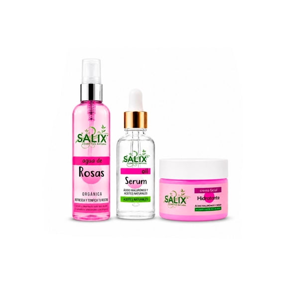 Salix Kit Hidratante Skincare con Crema Rosas Serum Oil y Agua de Rosas