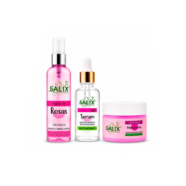 Salix Kit Hidratante Skincare con Crema Rosas Serum Oil y Agua de Rosas