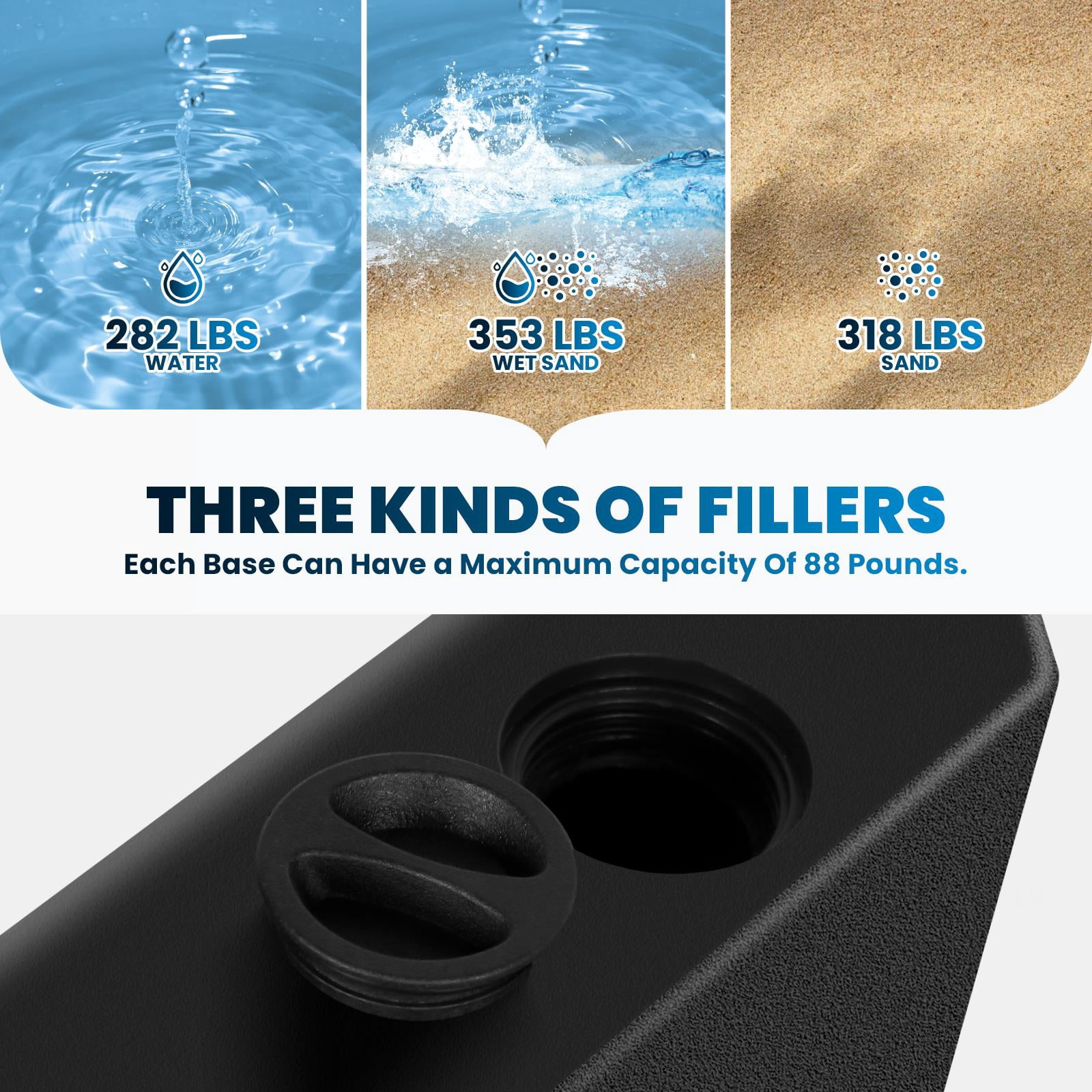 4-Piece Fillable Cantilever Umbrella Base, 353lbs Heavy Duty HDPE Weights, Black, 19.5in for Patio Offset Umbrellas