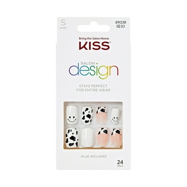 KISS Salon Design, Press On Nails, Envolver, White, Short Squoval, 28 Count