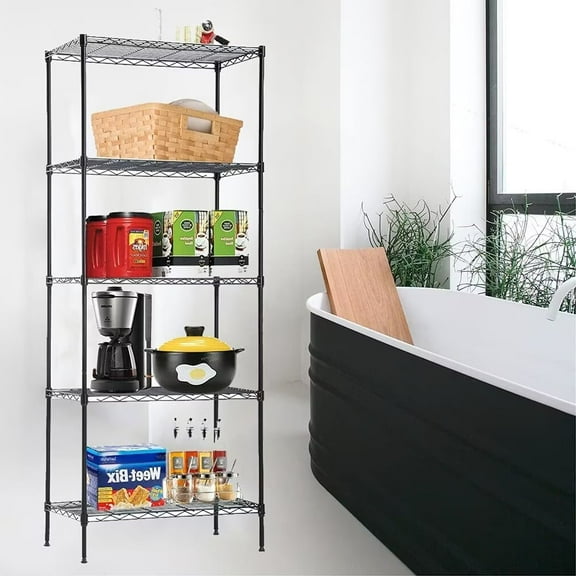 Dkelincs 5 Tier Wire Shelving Unit Multifunctional Steel Large Storage Rack Free Standing Metal Shelf 750 lbs Capacity for Kitchen Living Room, 24''x14''x60'' (Black)