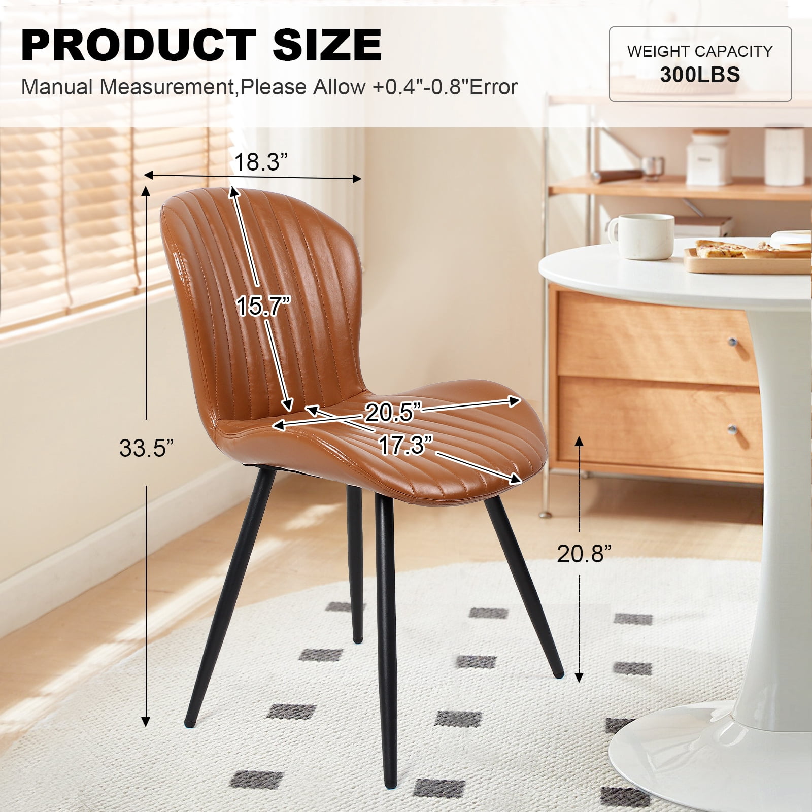 Set of 2 Brown Dining Chairs, Modern 2nd-Gen Leather Upholstered Chairs, Ergonomic Curved Backrest, Thick Cushion & Sturdy Metal Legs, 400 lbs Capacity, Waterproof & Scratch Resistant