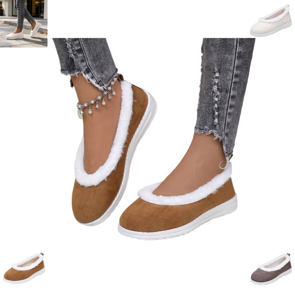 YOUYEDIAN Loafers for Women Fall Winte Fleece Lined Comfortable Warm Slip On Flats Casual Fuzzy Soft Shoes