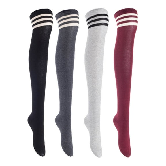 Lian LifeStyle Women's 4 Pairs Adorable Comfortable Soft Thigh High Over Knee High Cotton Socks, Size 6-9, JMYP1022 Black, DarkGrey, LightGrey, Wine