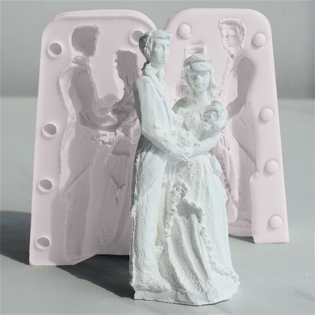 3D Couple Silicone Candle Mold Bride Groom Fondant Soap Chocolate Cake Mould for Wedding Valentines Day Gift Decoration
