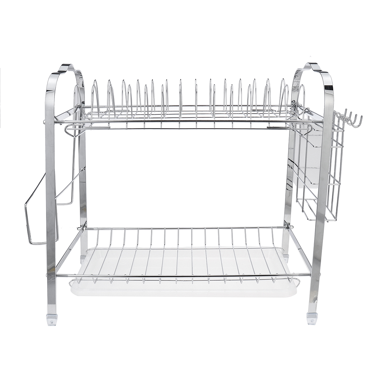 20.5'' Dish Drying Rack, 304 Stainless Steel 2 Tier Dish Rack with Trays, Utensil Holder