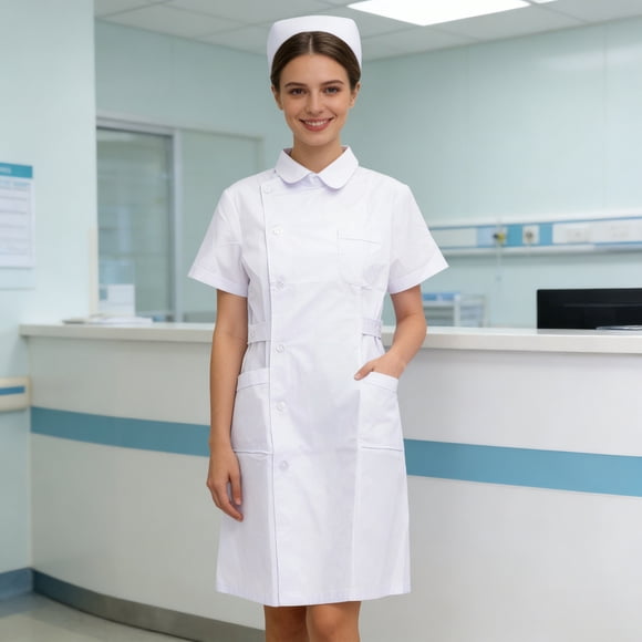 Elegant Ensemble with Long Lab Coat Classic Collar and Button Closure for Seasonal Comfort and Realistic