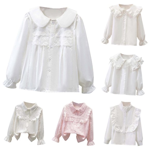 Toddler Girls Long Sleeve Shirts Elegant Ruffled Button Down Shirts School Tops Size 3-4T ,Blue