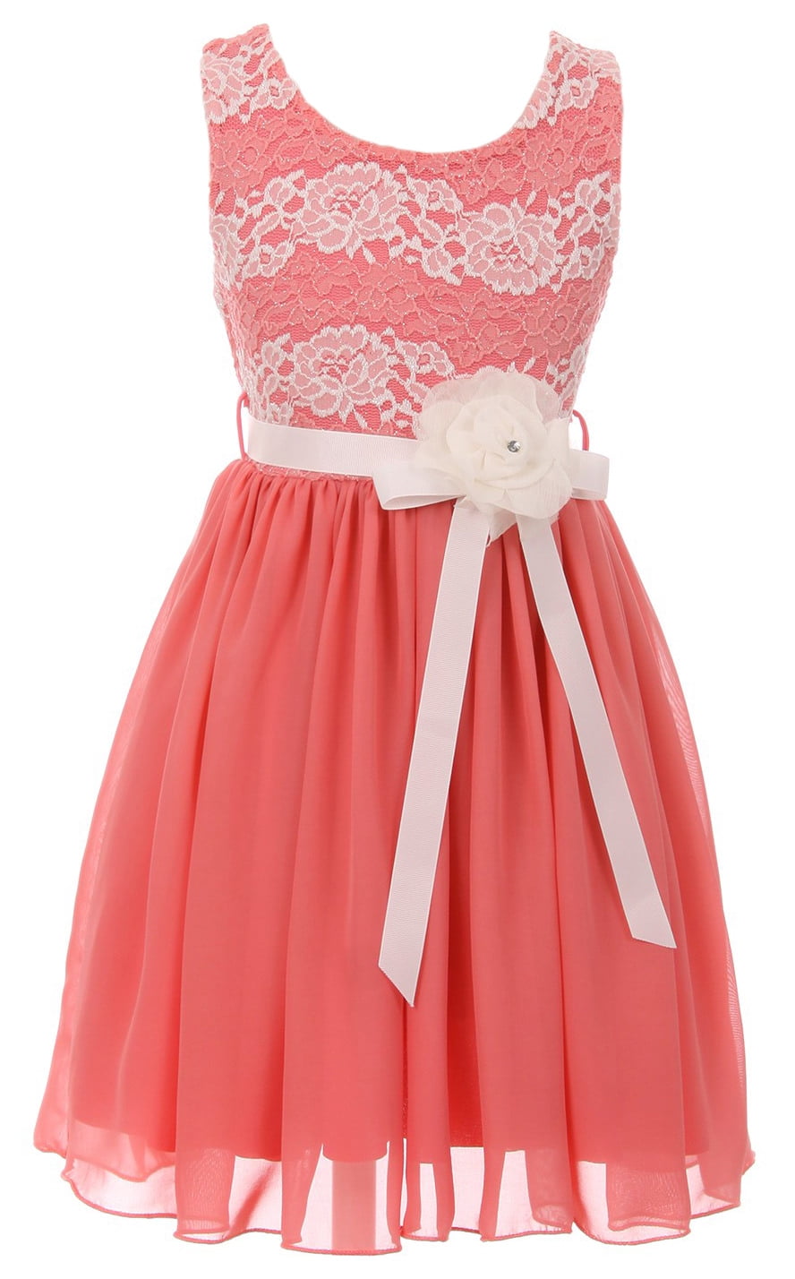 Little Girls Sleeveless Floral Lace Chiffon Holiday Party Flower Girl