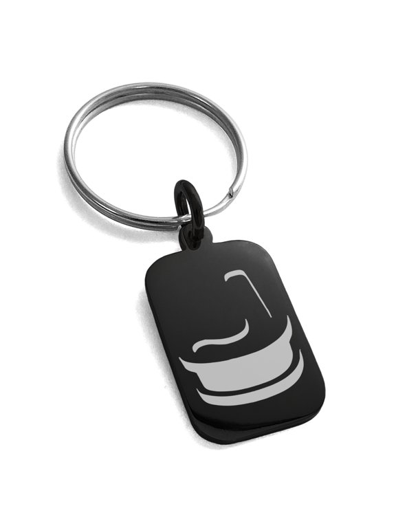 Stainless Steel Letter J Initial 3D Monogram Engraved Small Rectangle Dog Tag Charm Keychain Keyring