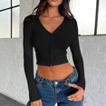 thumbnail image 2 of Long Sleeve Shirts for Women T Shirts Fall Tops Ribbed Button Cardigan Right Shoulder Blouses Business Casual Black S, 2 of 5