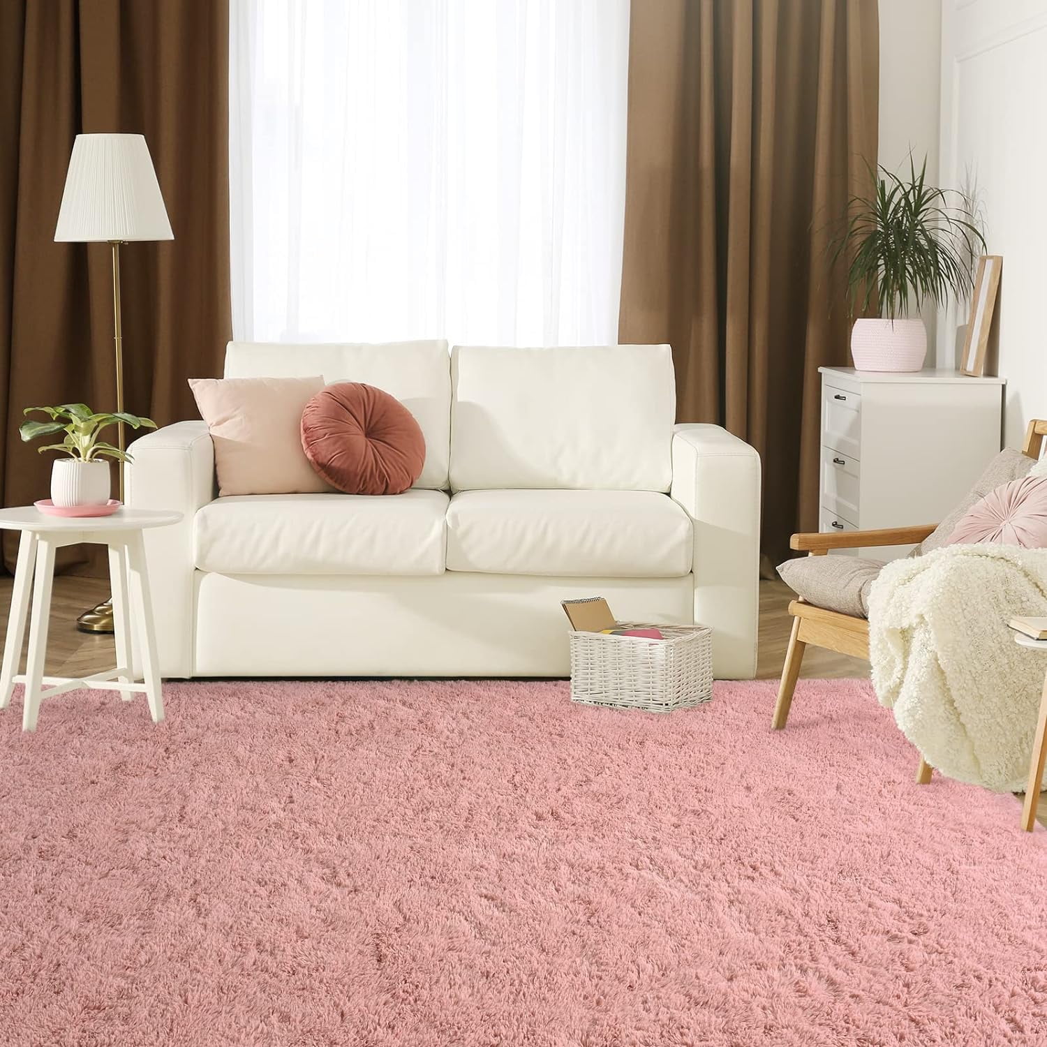 Junovo Super Soft Fluffy Area Rugs Modern Shag Rug for Bedroom Living Room,Cute Carpets for Kids Nursery Girls Home Dorm,8'x10',Blush