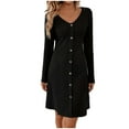 thumbnail image 4 of Roncen Women's Knit Sweater Dress -Casual Long Sleeve Fall/Winter Dresses V Neck Ribbed, 4 of 8