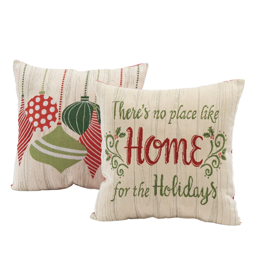 Mainstays Home for the Holidays Decorative Throw Pillow Set, 17"x17", 2
