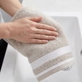 thumbnail image 4 of REGALWOVEN 2 Pack Pure Cotton Hand Towels with Textured Stripe Border, Soft Absorbent Quick Drying Decorative Towel Set for Bathroom Camel 29" x 13", 4 of 7