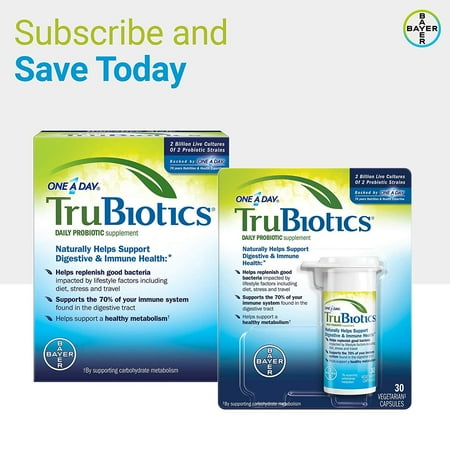 TruBiotics Daily Probiotic, 30 capsules - Gluten Free, Soy Free Digestive + Immune Health Support Supplement for Men and Women