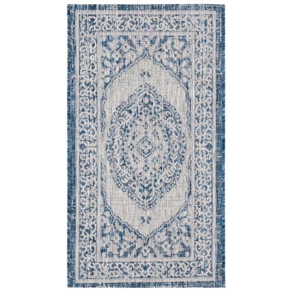 SAFAVIEH Courtyard Avi Medallion Indoor/Outdoor Area Rug, Light Grey/Blue, 2' x 3'7"