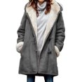 thumbnail image 1 of Xishao - Abrigos para mujer, manga larga, color sólido, con hebillas, frente abierto, peludo, forro polar sintético, chamarra larga para esquí de invierno Xishao ropa, 1 of 2