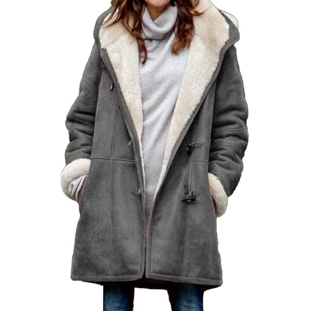 Xishao - Abrigos para mujer, manga larga, color sólido, con hebillas, frente abierto, peludo, forro polar sintético, chamarra larga para esquí de invierno Xishao ropa