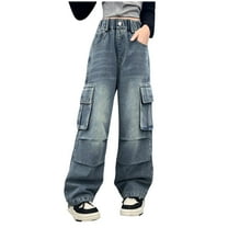 Futezty Girls Skinny Fit High Waist Fashion Kids Stretch Slim Jeans Pants Girls Baggy Jeans Ripped Cute Print Vintage Wide Leg Denim Pants Kids Girls High Waist Retro Toddler Girl Jeans