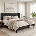 thumbnail image 5 of Amolife King Size Upholstered Platform Bed Frame with Fabric Diamond Deluxe Wingback Headboard, Dark Grey, 5 of 9
