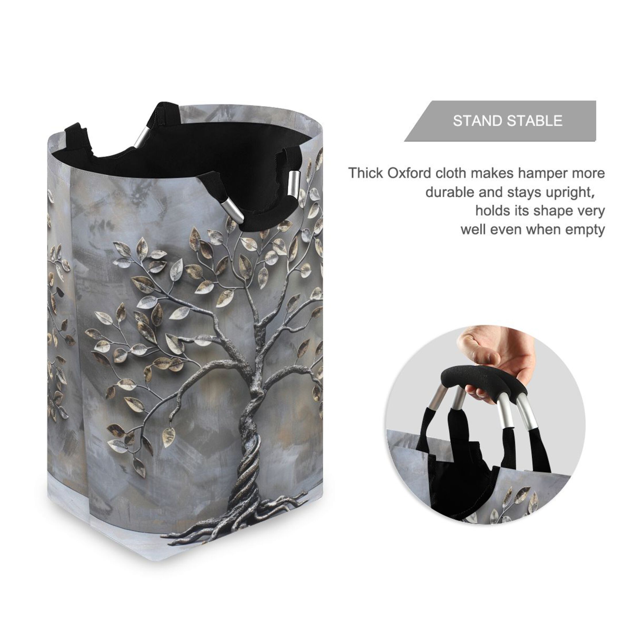 Metal Tree Laundry Basket with Handles Foldable Laundry Hamper Freestanding Washing Bin 50L