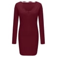 thumbnail image 5 of Mini vestido sexy de manga larga con retazos de encaje de color sólido con cuello en V para mujer Fridja  NMB5100, 5 of 5