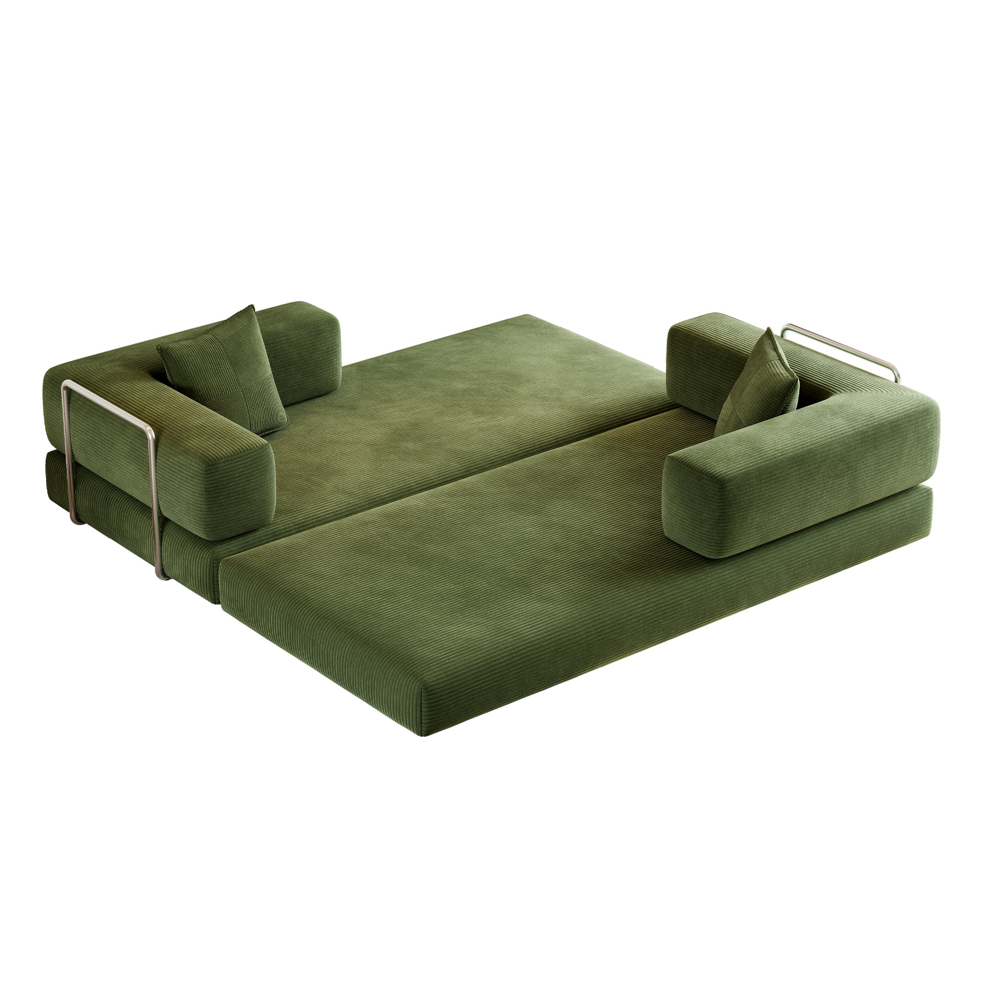 Leumius 79 Inch Convertible Sofa Bed,5-in-1 Corduroy Floor Sofa with High-Density Foam,Metal Back and Arm Supports, Washable Cover and Side Pockets,Green