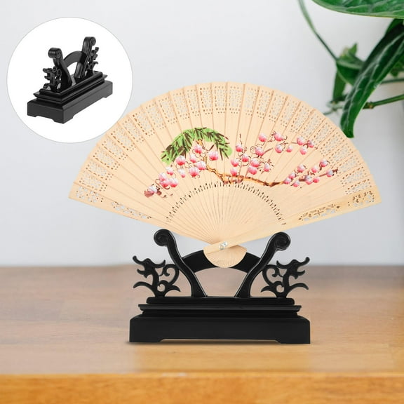 Supvox Black Resin Hand Fan Stand Traditional Chinese Style Fan Display Holder for Home Decor