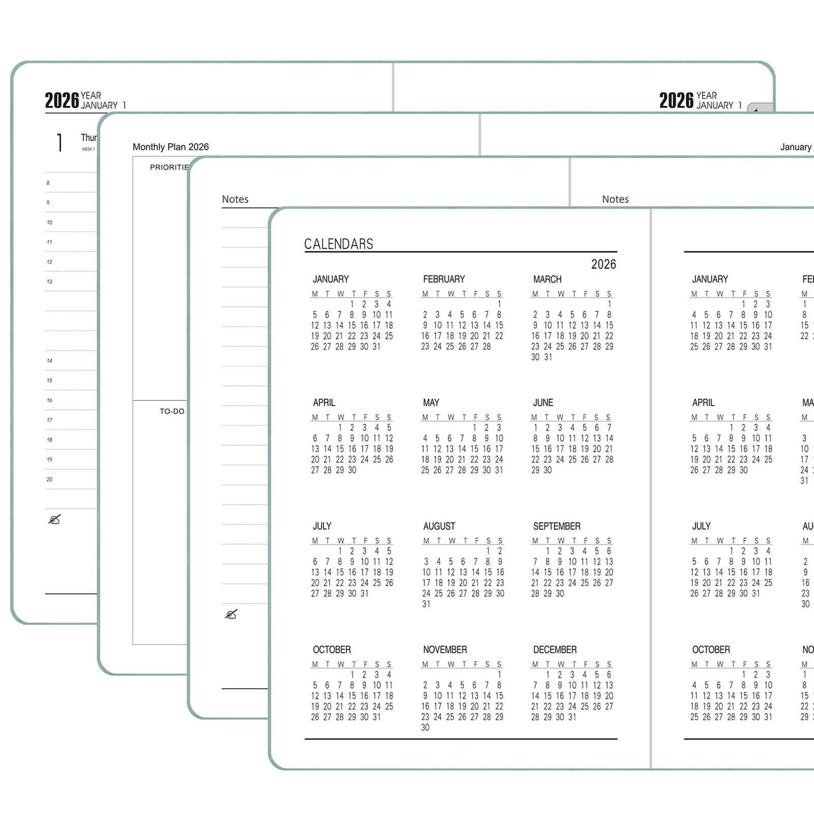 PPKVUFD 2026 Planner - Jan. 2026 - Dec. 2026, Weekly & Monthly Planner 2026, 5.71'' x 8.46'', Faux Leather Cover, Pen Loop, Elastic Band, Inner Pocket, Bookmarks, Note Pages, Perfect Organizer