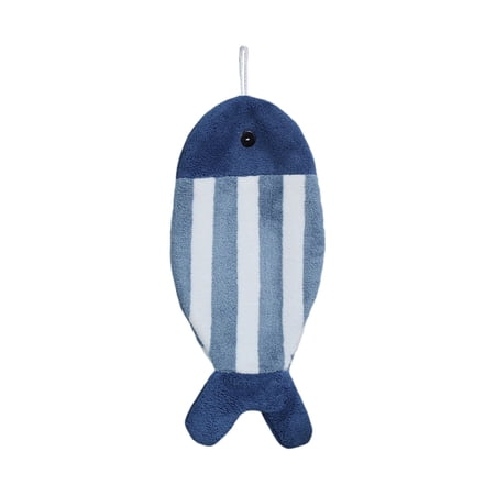 Partheme 16x8 in Cute Fish Shaped Hand Towel Super Absorbent Soft Thickened Hanging Hand Cloth for Kitchen Bathroom Laundry Daily Home Use Dark Blue