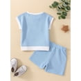thumbnail image 3 of Genuiskids Toddler Baby Boy 2Pcs Clothes Outfit Round Neck Sleeveless Waffle Textured Contrast Color Tops and Elastic Shorts 6M-4T, 3 of 8