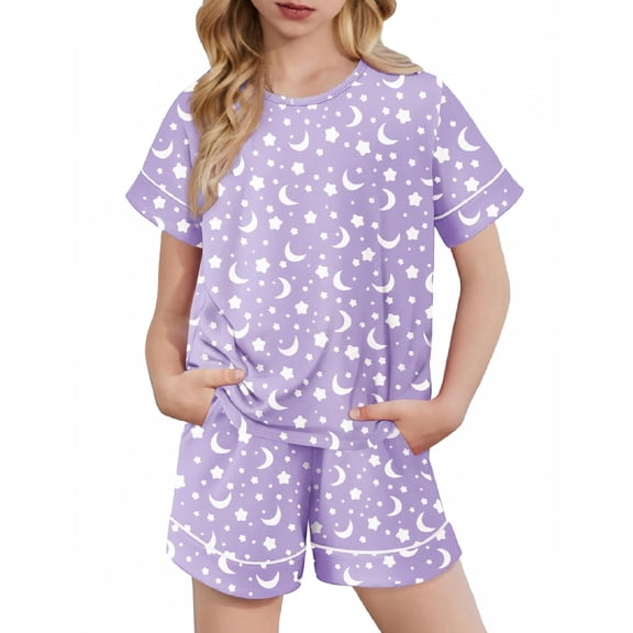 Arshiner Girls Pajamas Set Short Sleeve Sleepwear Summer Lounge Set Soft Pjs for Kids