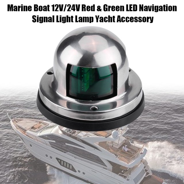 Qiilu Marine Boat 12V/24V Stainless Steel Red&Green LED Navigation Signal Light Lamp Yacht Accessory, Navigation Signal Light,Navigation Light