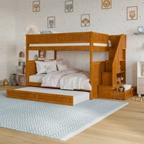 Dover Full over Full Wood Staircase Bunk Bed w/ Drawer & Trundle in Light Toffee