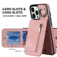 thumbnail image 4 of Nalacover for iPhone 12 Pro/12, Wallet with RFID Credit Card Holder and Zipper Pocket,Drop Protection Flip Cover Ring Holder Kickstand with Double Magnetic Clasp For iPhone 12/12 Pro, Pink, 4 of 12