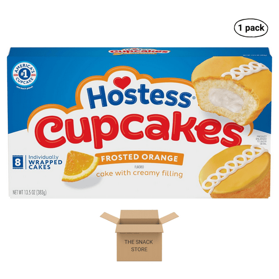 The Snack Store Bundle Hostess Frosted Orange Cupcakes, 13.5 oz, Pack of 8! (1 Box)