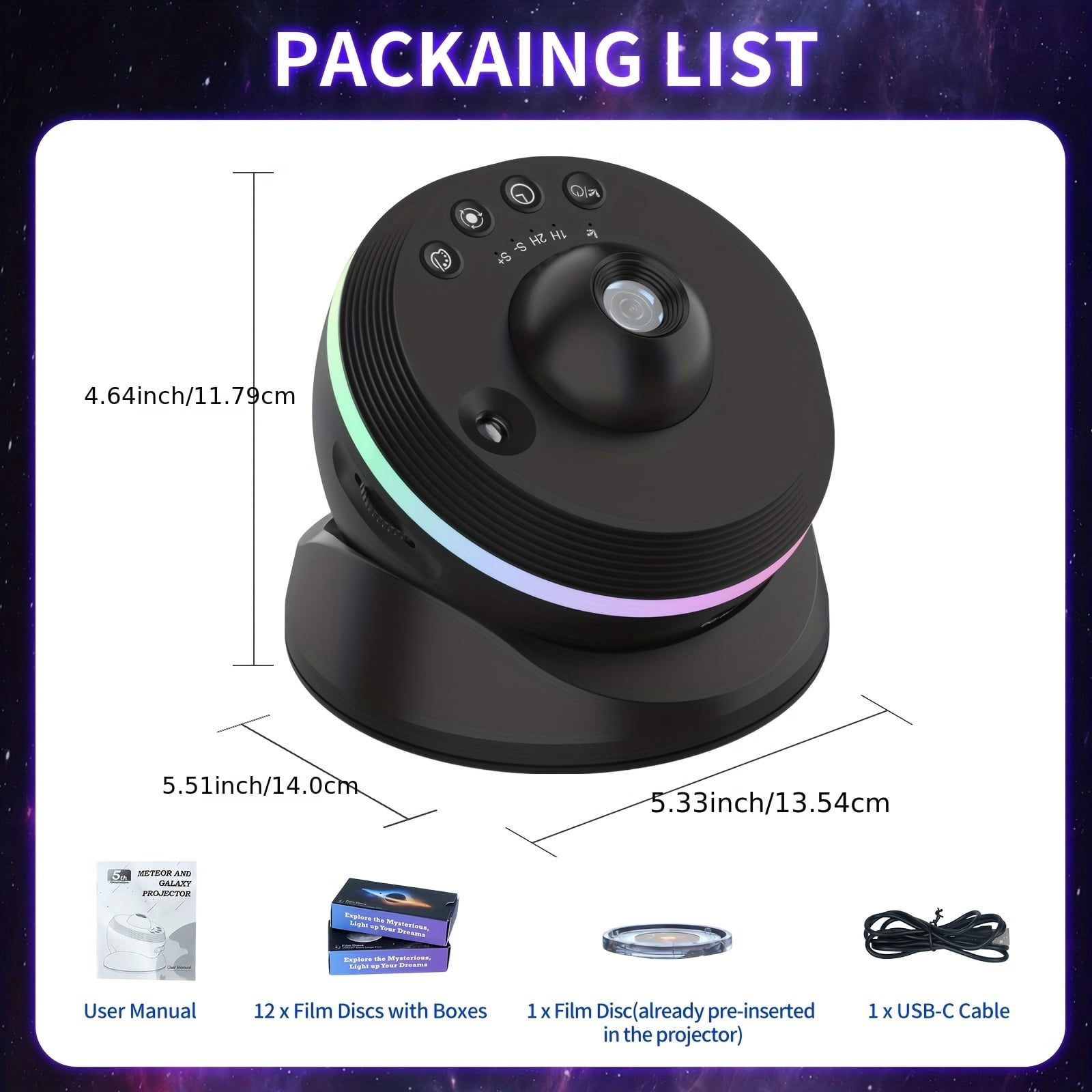 13-in-1 Galaxy Projector - Bedroom Ceiling Night Light Planetarium Projector with Timer, LED Space Mood Lamp for Adults & Kids Room Decor