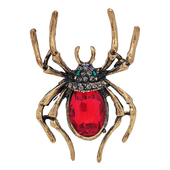 Spider Red Crystal Brooch, Gold-tone