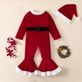 thumbnail image 5 of Otqutp Outfits Set for Baby Birthday Toddler Girls Christmas Long Sleeve Romper Flare Jumpsuit Hat Set Fall Winter Clothes for 1-5 Years(Red,3-4 Years), 5 of 9