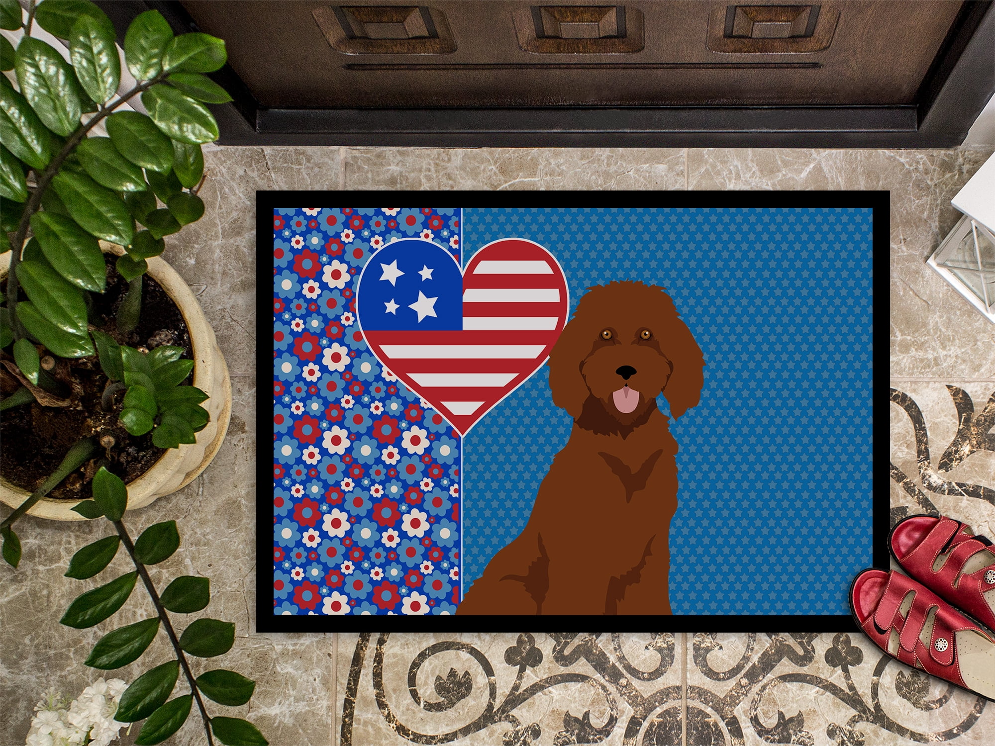 Standard Red Poodle USA American Indoor or Outdoor Mat 24x36