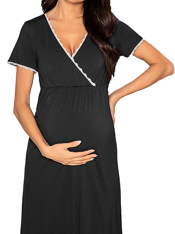 Womens Maternity V-Neck Printed Pregnant Ruffles Photography Nursing Camis Dress 