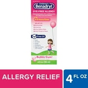 Benadryl Children's Dye-Free Allergy Liquid, Bubble Gum, 4 Oz, 3 Pack