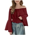 thumbnail image 3 of VUHXZWAF Girl's Off the Shoulder Tops Loose Long Sleeve Shirts Going Out Fashion Clothes Size 9-10 Years, 3 of 3