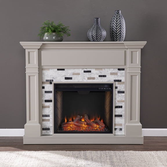 SEI Birkover Criss Cross Fireplace with Marble Surround, Gray