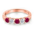 thumbnail image 3 of Gem Stone King 18K Rose Gold Plated Silver Red Created Ruby and White Topaz Wedding-Bands Ring for Women | 1.18 Cttw | Round 3.5MM | Gemstone July Birthstone | Size 6, 3 of 6