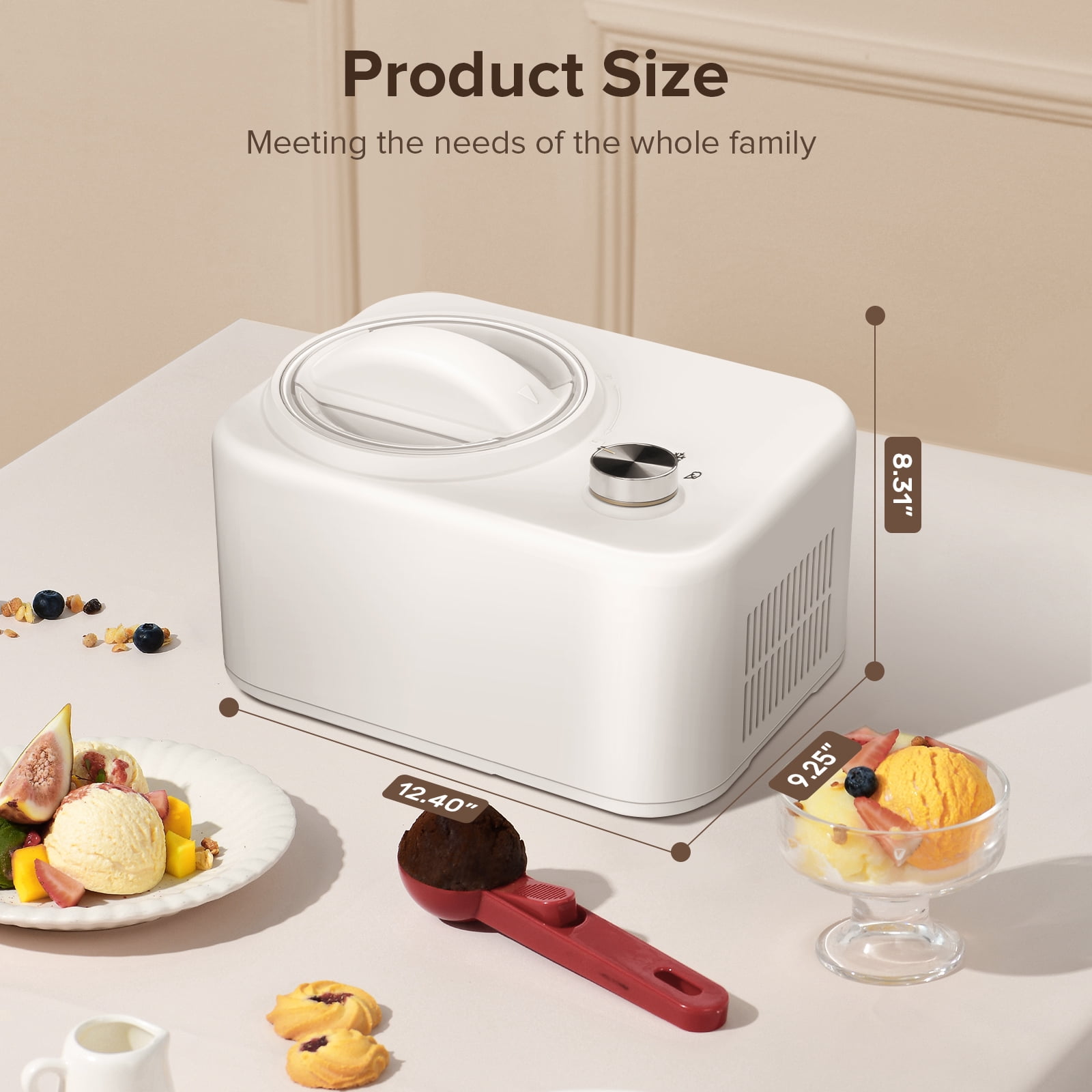 Homtone Ice Cream Maker, No pre-Freezing Automatic Ice Cream Machine 2.1  Quart with Built-in Compressor and LCD Timer for Making Ice Cream,Gelato in