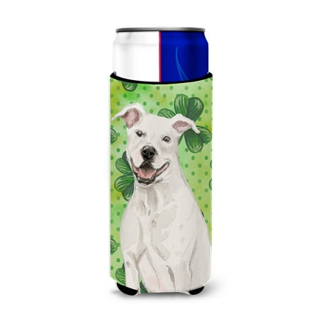 White Staffie Bull Terrier St. Patrick's Michelob Ultra Hugger for slim cans
