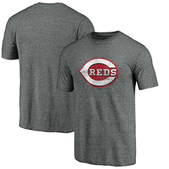 Men's Heather Gray Cincinnati Reds Weathered Official Logo Tri-Blend T-Shirt